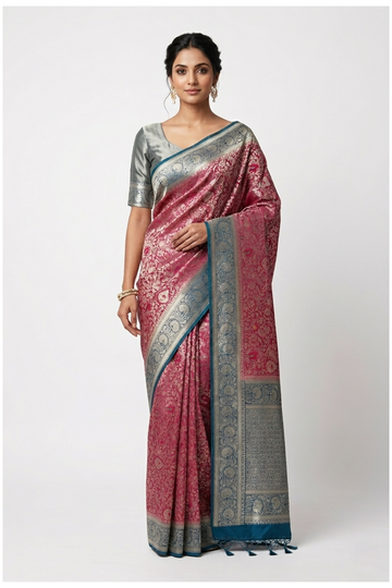 Violet Red  Banarasi Art Silk Wedding Party Wear Saree