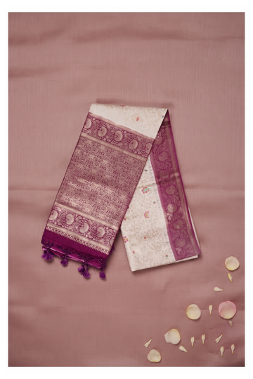 Ivory Banarasi Art Silk Crepe Wedding Saree