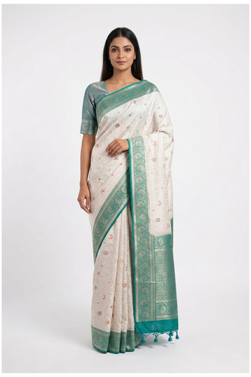 Ivory Banarasi Art Silk Wedding Saree