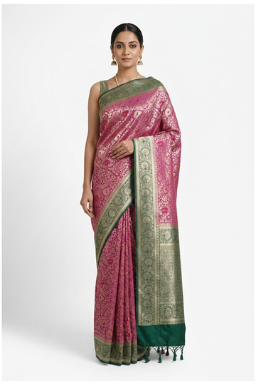 Violet Red  Banarasi Art Silk Wedding & Party Wear Saree