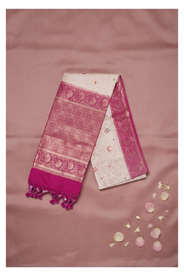 Ivory Banarasi Art Silk Saree For Wedding & Party Wear