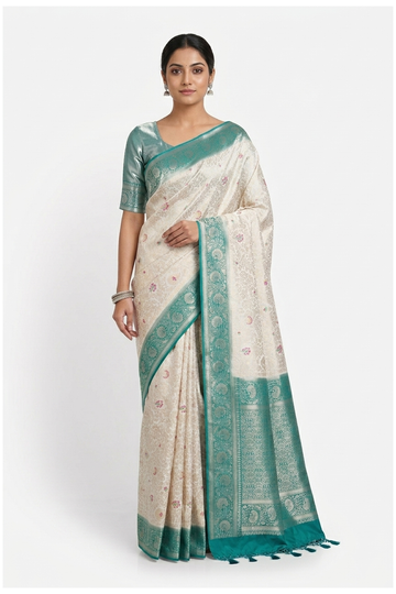 Ivory Banarasi Art Silk Wedding & Party Wear Saree