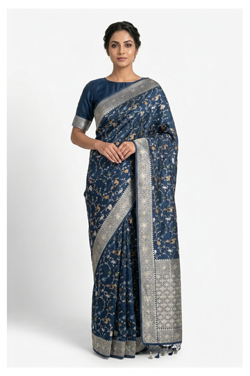 Midnight Blue Banarasi Pure Silk Wedding & Party Saree