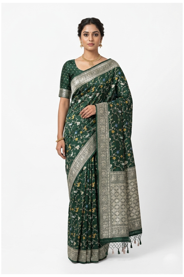Bottle Green Pure Silk Banarasi Wedding & Party Wear Saree