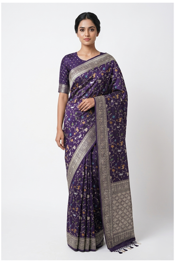 Deep Violet Banarasi Pure Silk Wedding & Party Wear Saree