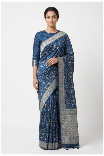 Royal Blue Pure Silk Banarasi Wedding And Party Saree