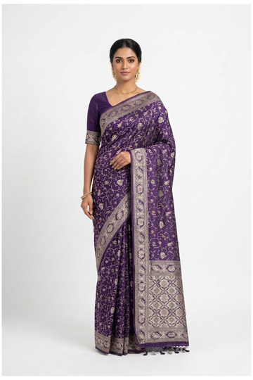 Purple Pure Silk Banarasi Wedding And Party Saree