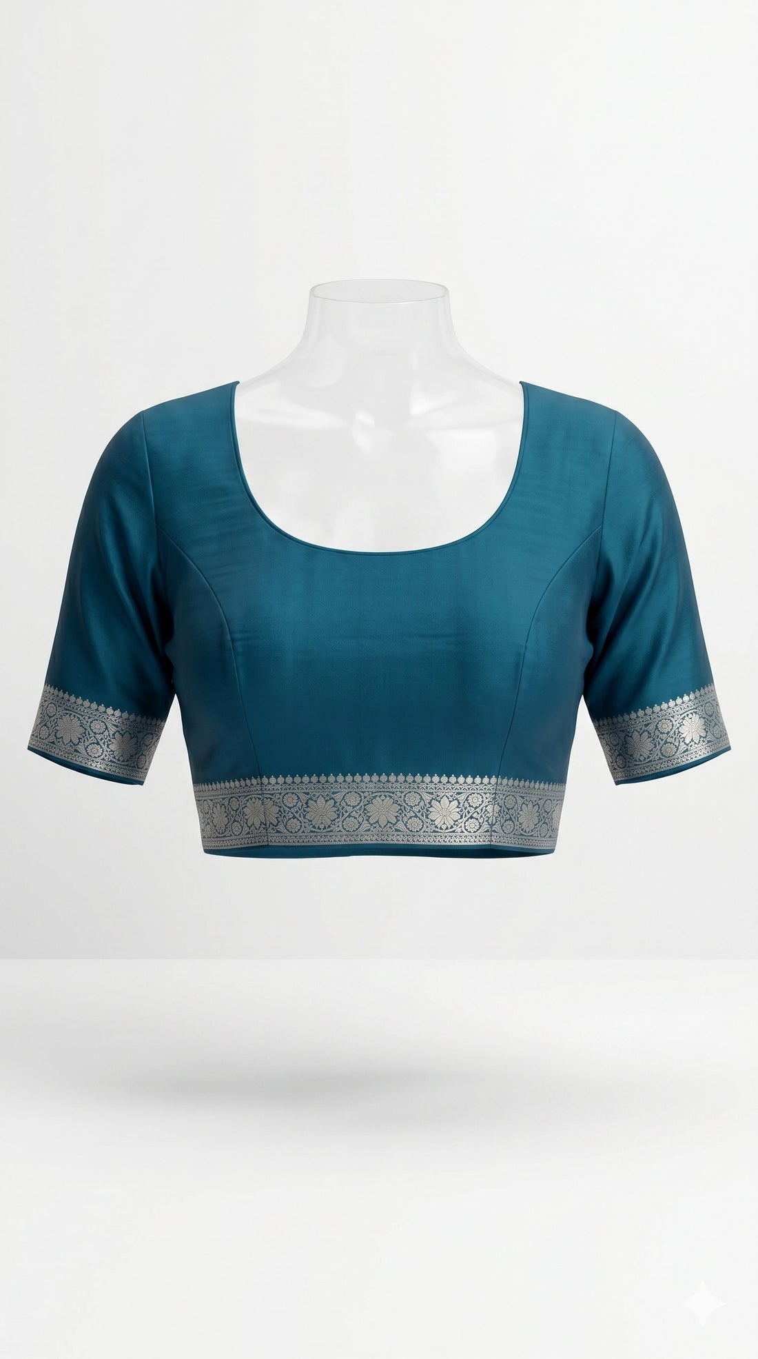 Teal Blue Banarasi Silk Saree With Silver Zari Border