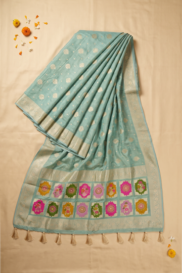 Aqua Green Banarasi Art Silk Wedding Party Saree
