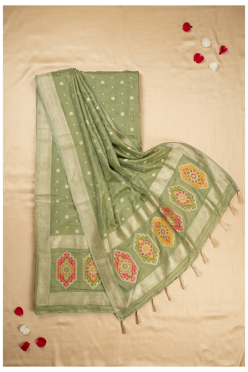 Sage Green Banarasi Art Silk Wedding Party Wear Saree