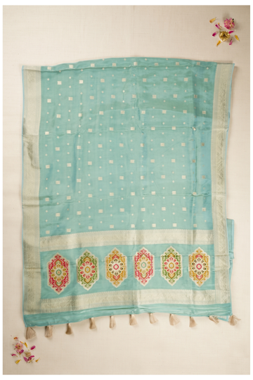 Aqua Banarasi Art Silk Wedding Party Wear Saree