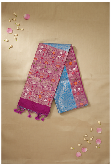 Aqua Blue Banarasi Art Silk Crepe Wedding Saree