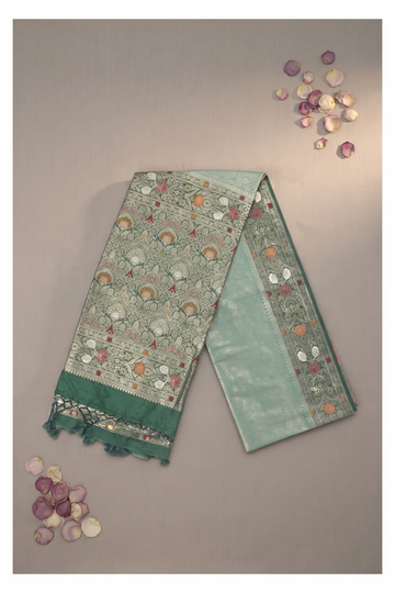 Mint Green Banarasi Art Silk Wedding & Party Wear Saree