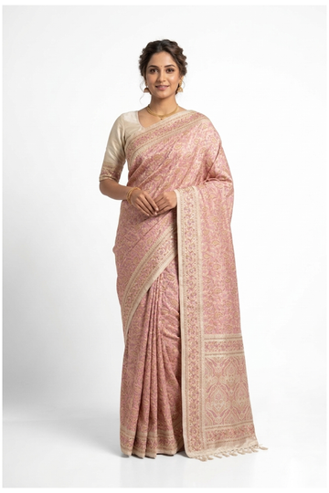 Dusty Pink Pure Silk Banarasi Wedding Saree