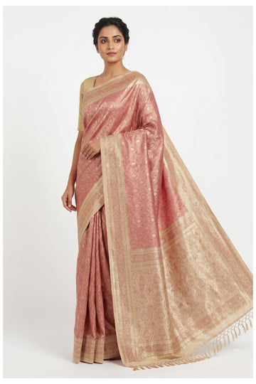 Blush Pink Banarasi Silk Saree With Zari Butta Weaving