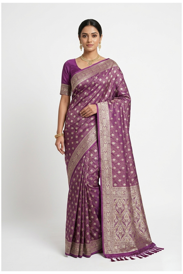 Wine Banarasi Pure Silk Wedding Saree