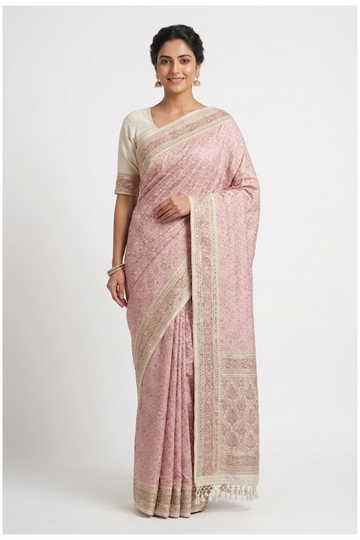 Blush Pink Pure Silk Banarasi Saree For Wedding & Party Wear