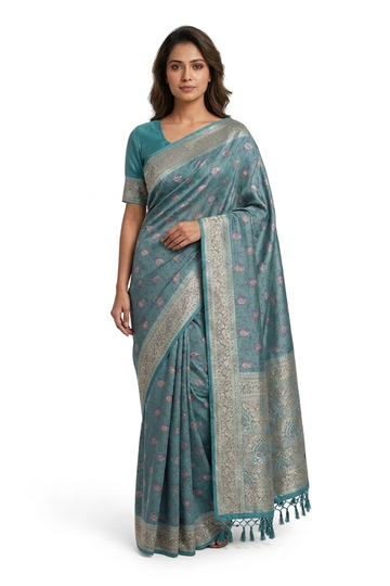 Teal Banarasi Pure Silk Wedding & Party Wear Saree