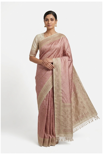 Blush Pink Banarasi Pure Silk Wedding Saree