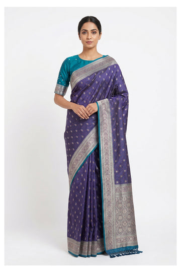Purple Banarasi Silk Saree With Zari Butta Weaving