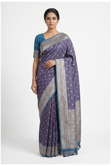 Indigo Blue Banarasi Pure Silk Wedding Party Wear Saree