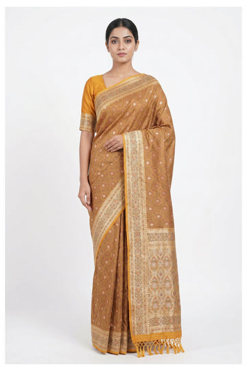 Mustard Gold Banarasi Silk Saree With Zari Butta Weaving