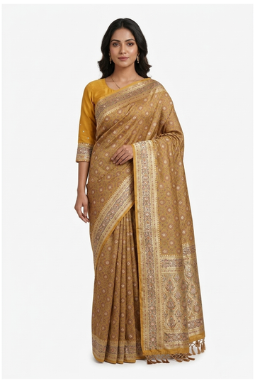 Mustard Banarasi Pure Silk Wedding Saree