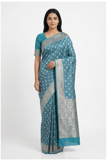 Teal Banarasi Pure Silk Saree For Wedding & Party Wear