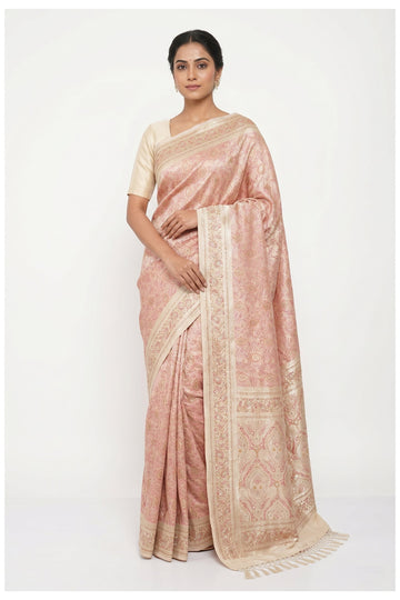 Blush Pink Banarasi Silk Saree With Intricate Zari Weaving