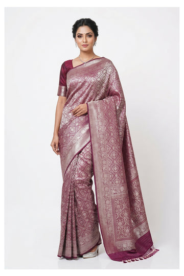 Mauve Pink Banarasi Silk Saree With All Over Zari Jaal Weaving