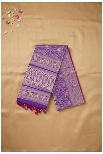 Purple Banarasi Art Silk Crepe Wedding Party Wear Saree