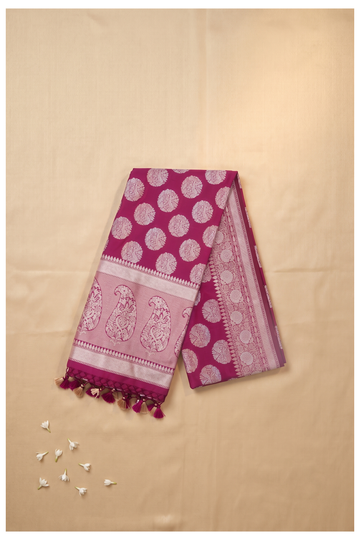 Deep Magenta Banarasi Art Silk Wedding And Party Wear Saree