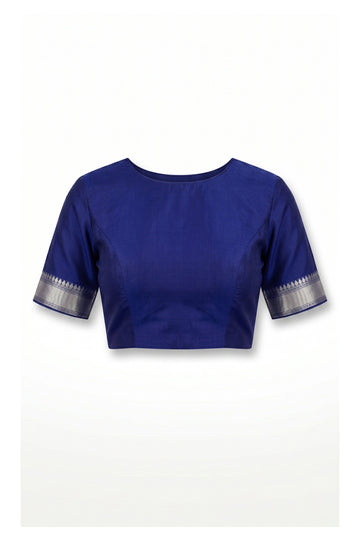 Royal Blue Banarasi Silk Saree With Silver Zari Butta Weaving