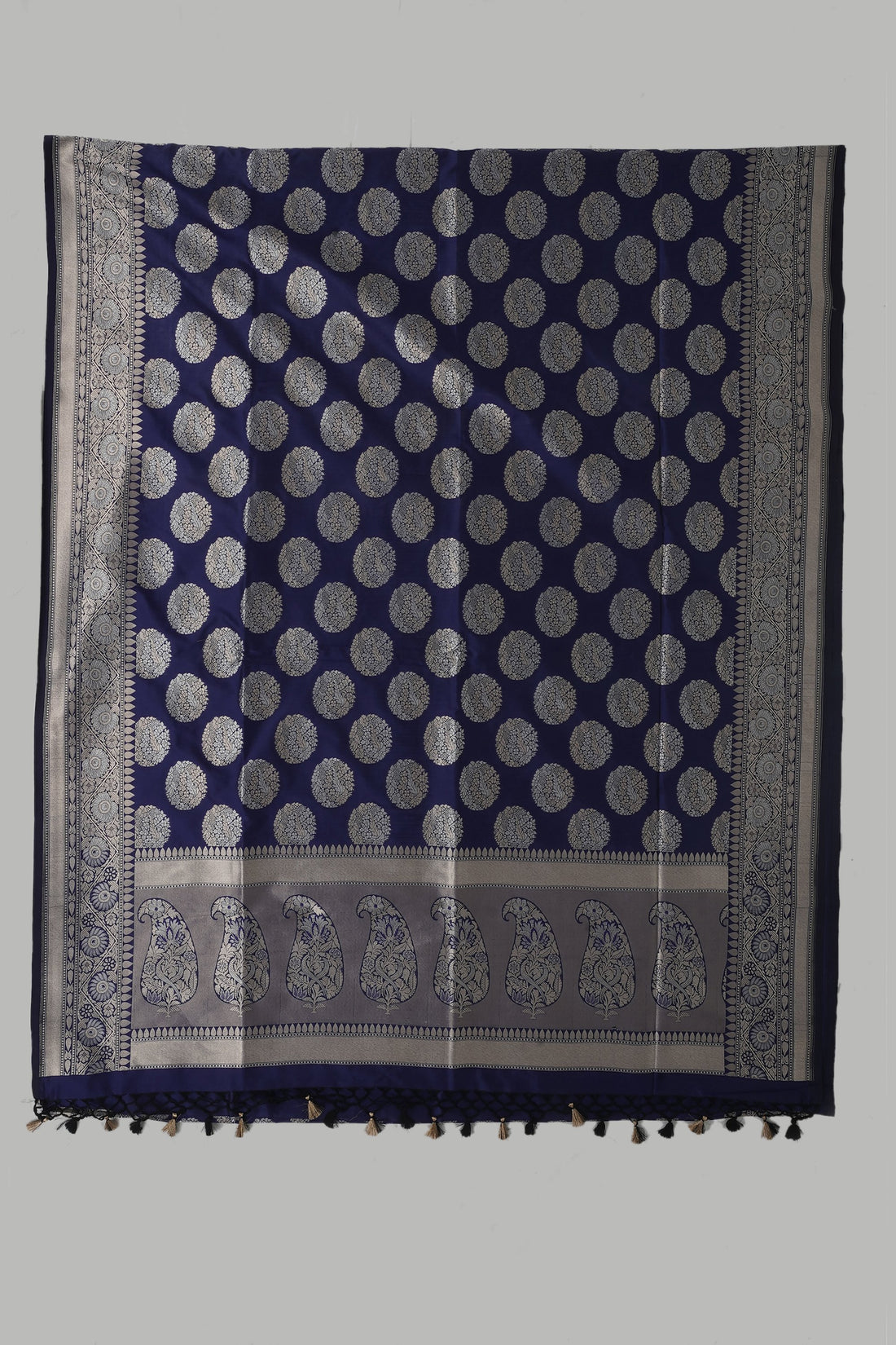 Royal Blue Banarasi Silk Saree With Silver Zari Butta Weaving