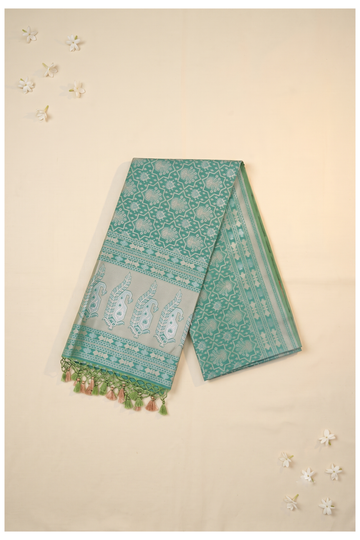 Teal Green Banarasi Art Silk Wedding Party Wear Saree