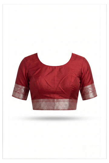 Red Banarasi Silk Saree With Silver Zari Polka Butta Weaving