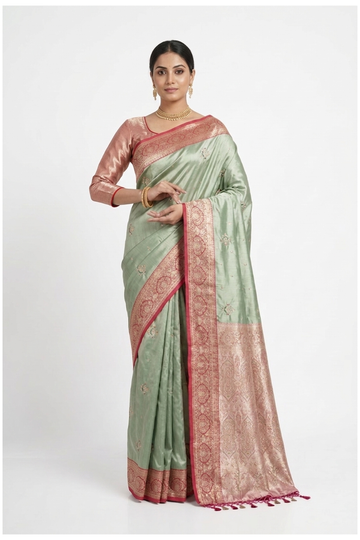 Seafoam Green Pure Tissue South Silk Wedding Saree