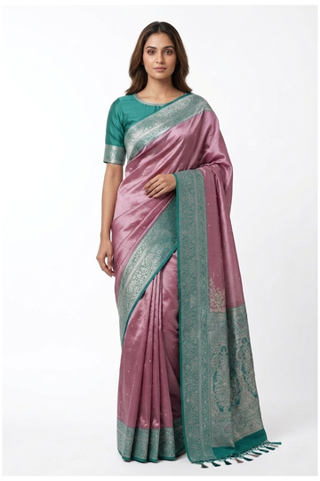 Mauve South Silk Tissue Pure Silk Wedding & Party Wear Saree