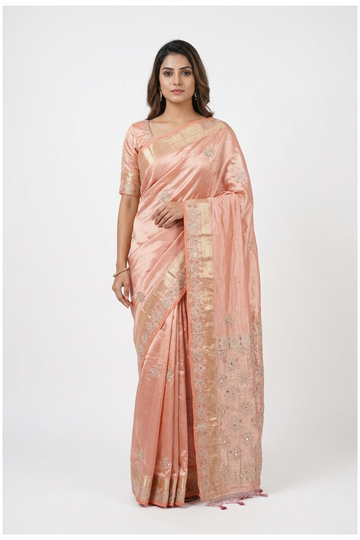 Peach Pink South Silk Tissue Pure Silk Wedding & Party Wear