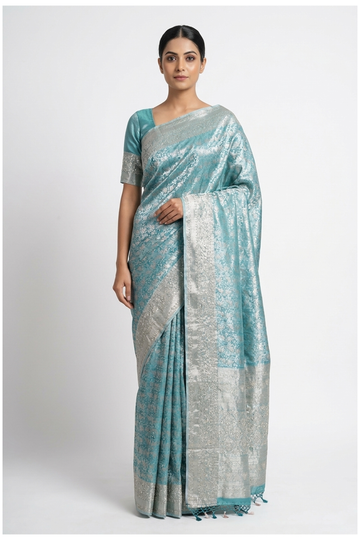 Teal South Pure Tissue Silk Saree For Wedding & Party Wear