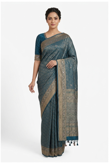 Teal South Pure Tissue Silk Wedding & Party Wear Saree