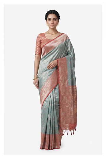 Teal Pure South Silk Saree For Wedding & Party