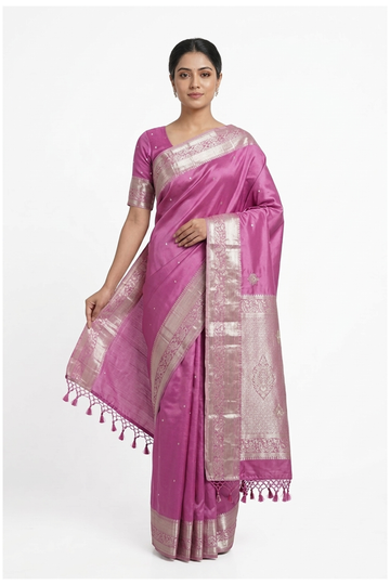 Orchid Pink South Pure Tissue Silk Wedding & Party Wear Saree