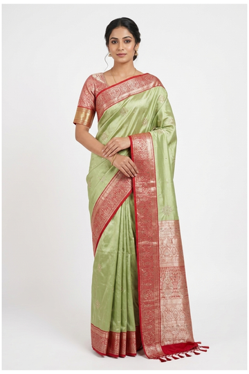Pistachio Green South Tissue Silk Wedding Saree