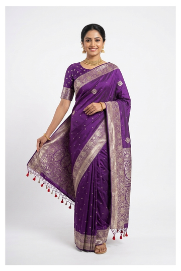 Deep Violet Banarasi Pure Silk Wedding Saree