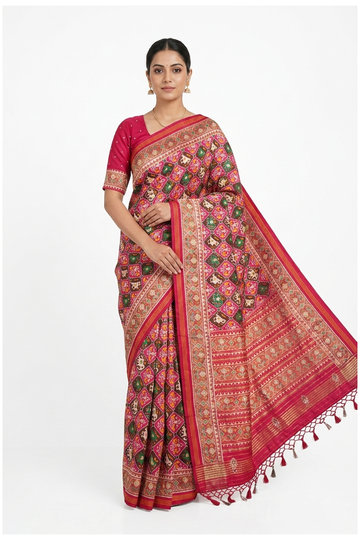Violet Red Banarasi Pure Silk Wedding Party Wear Saree