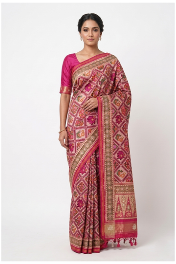 Rani Pink Patola Pure Silk Wedding Saree
