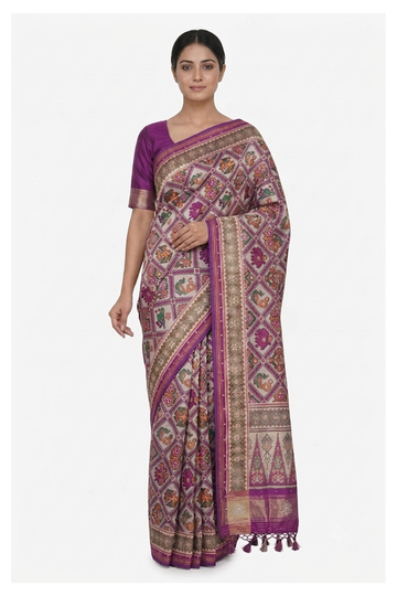 Deep Purple Patola Pure Silk Wedding Saree