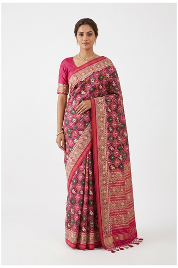 Rani Pink Patola Pure Silk Wedding Saree