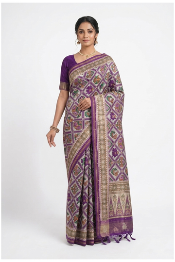Violet Patola Silk Wedding & Party Wear Saree